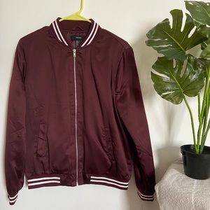 F21 Purple Satin-esque Varsity Jacket